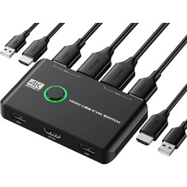 4K KVM Switch HDMI 2 Port Box, USB HDMI KVM Switches for 2 Computers Share Keyboard Mouse Printer and one HD Monitor, Support UHD 4K@60Hz, with 2 USB Cables and 2 HDMI Cables