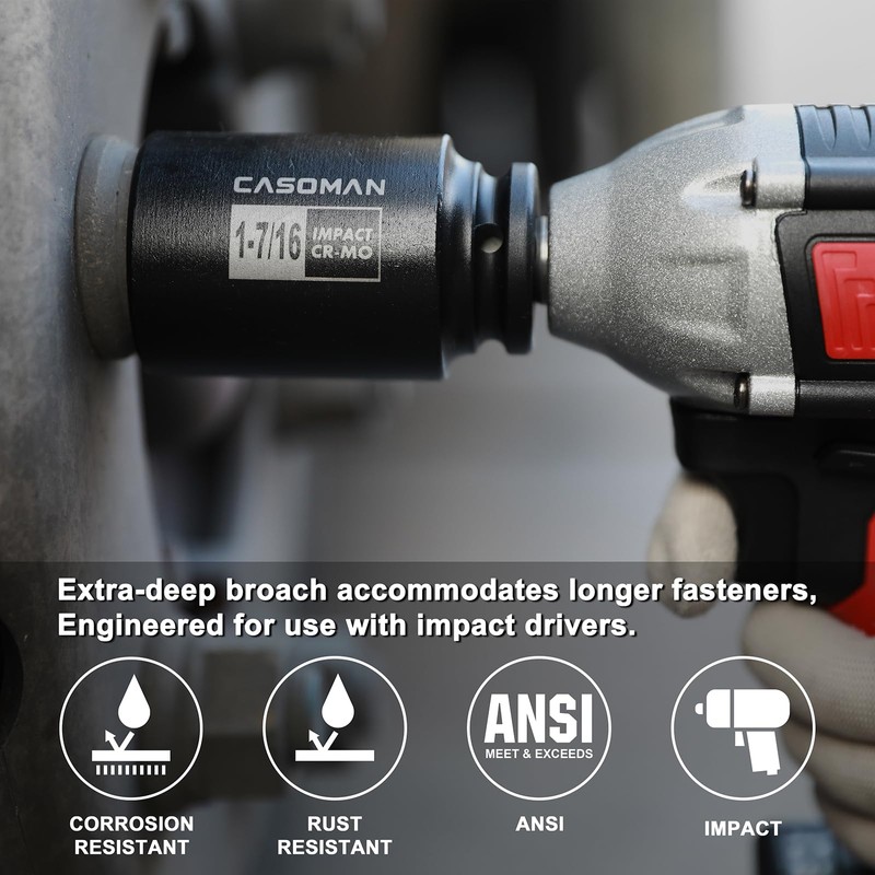 CASOMAN 3/4" Drive Deep Impact Socket Set, 8 Piece Set,