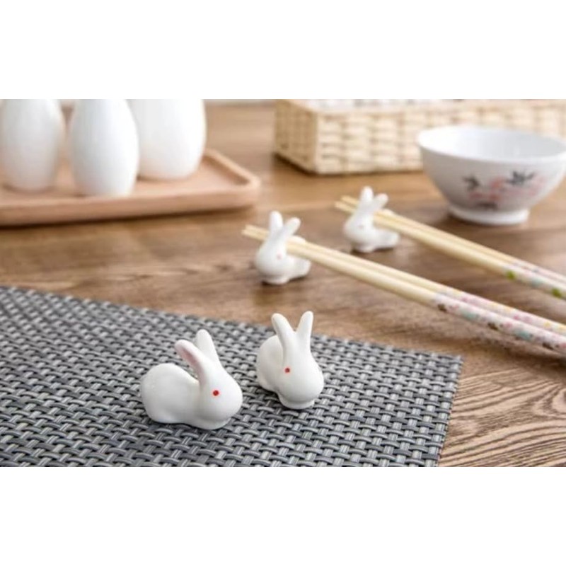 speed mao Cute Rabbit Ceramic Chopsticks Rest Caratory, Set of