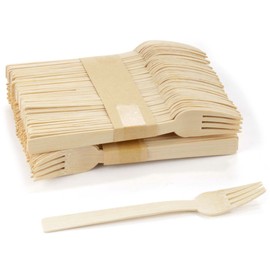 Bulk Pack Natural Dinner Party Catering Bamboo Veneer Utensil - Forks - 100pcs