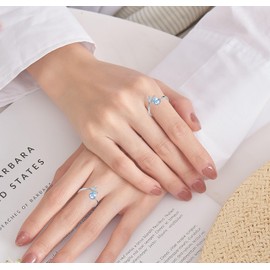 Tivleed Moonstone Opal Ring for Women, Fishtail Design with Blue Gemstone Adjustable Stackable Thumb Ring Dainty Gift for Her