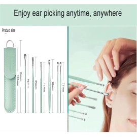 Voitead 12 Pcs Stainless Steel Ear Pick Kit with Leather Box Blue/Green