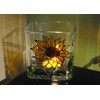 Yellow Sunflower Hand Painted Stained Glass Square Candle Holder