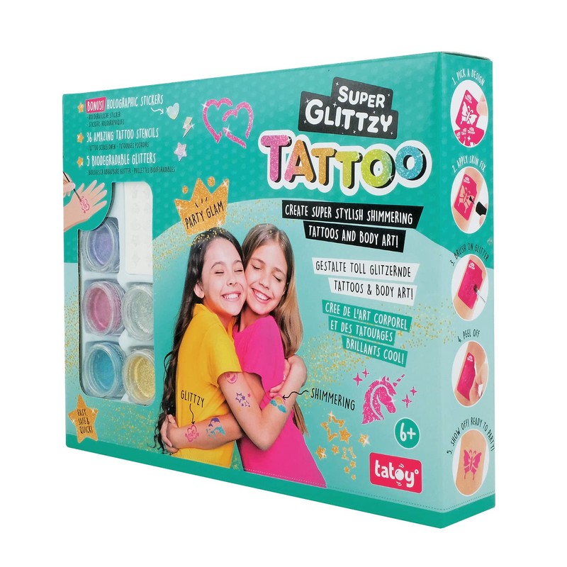 TATOY Super Glittzy Party Glam Tattoo Set - Skin-Friendly Temporary