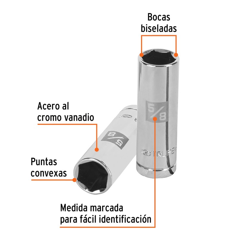 Truper D-1220-50L, Dado de 6 puntas largo para bujía cuadro