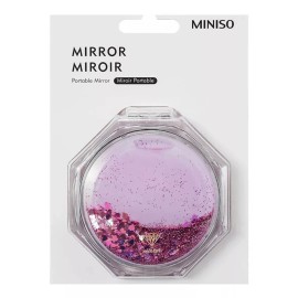 Miniso Espejo Plegable Hexagonal Con Brillantina Rosa 7.7cm Miniso
