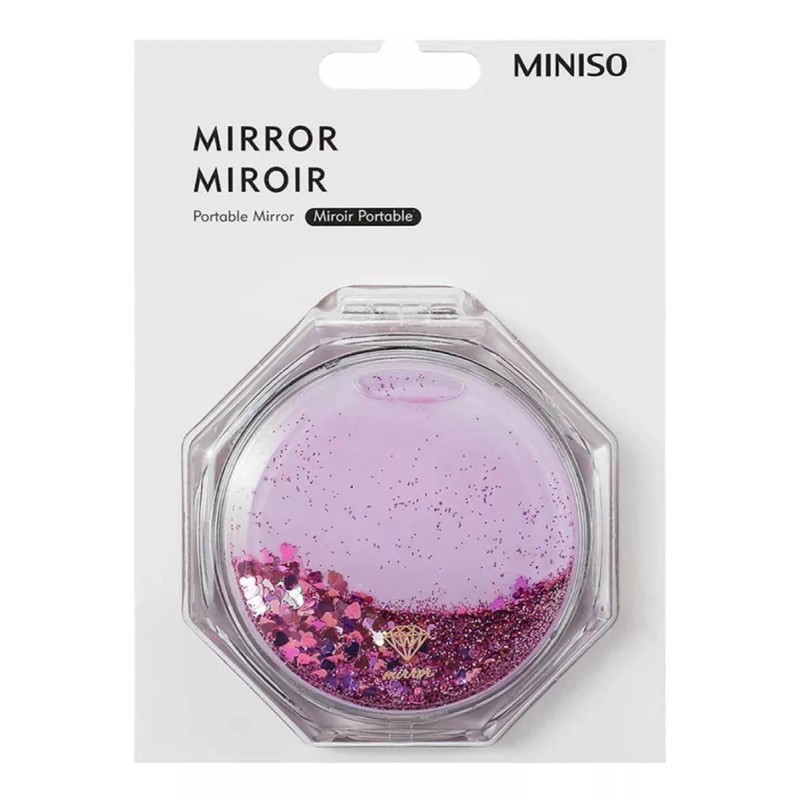 Miniso Espejo Plegable Hexagonal Con Brillantina Rosa 7.7cm Miniso