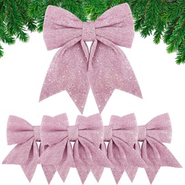 Large Rose Gold Pink Glitter Bows for Christmas Tree Decoration- 5PCS Christmas Decorative Bows Christmas Tree Bow Christmas Bows Decorative Xmas Decor Wreath Ornament