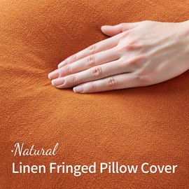 MIULEE Set of 2 Fall Linen Throw Pillow Covers Decorative Boho Square with Tassels Farmhouse Cushion Covers Orange Accent Pillowcase with Fringe for Couch Sofa Bed Living Room Spring 20x20 Inch