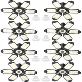 LUCORUSC Led Garage Lights 8 Pack 200W Super Bright Ceiling Led Shop Lights, E26/E27 Base, 6500K, 22000LM Deformable Garage Light Ideal for Basement, Attic and Workshop