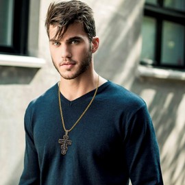 Cupimatch Men's Orthodox Cross Necklace: Vintage Stainless Steel Jesus Cross Pendant Necklace with Unique Religious Christian Orthodox Jewelry