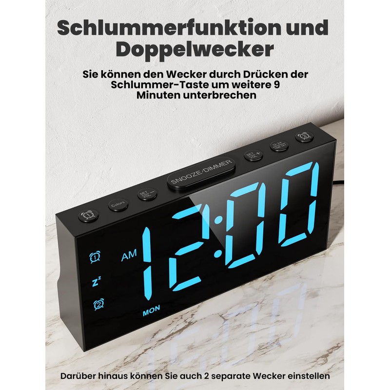 LIORQUE Alarm Clock Digital LED Alarm Clock with 8 Modes