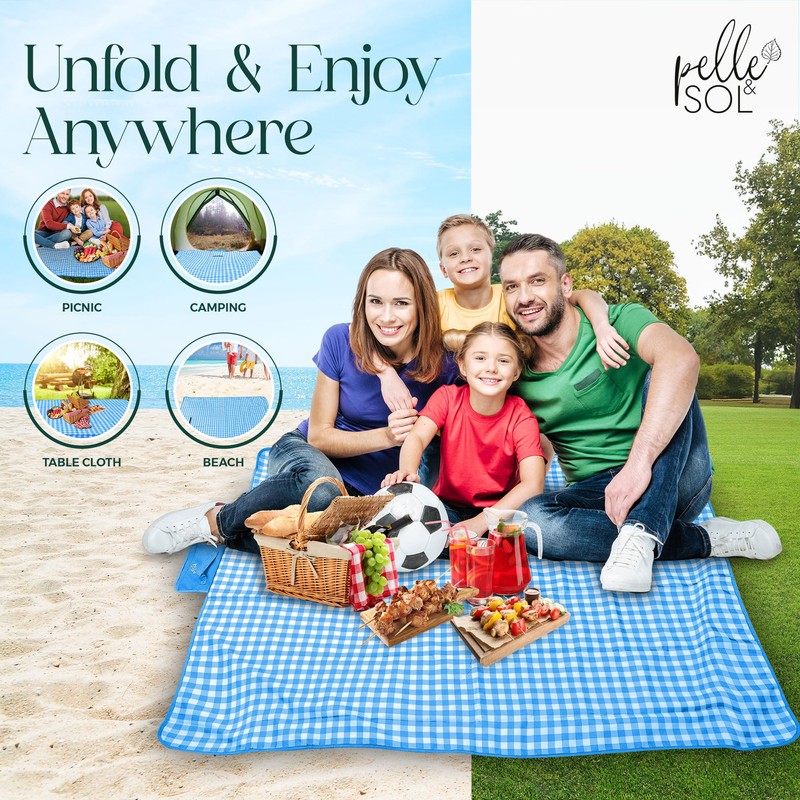 Pelle & Sol Picnic Blanket, Foldable Outdoor Beach Blanket, Waterproof,