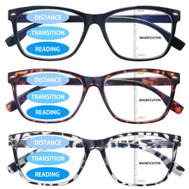 VIDEBLA 3 Pack Progressive Multifocus Reading Glasses for Women Men Blue Light Blocking Multifocus Spring Hinges Readers (3 Mix Color, 2.25, multiplier_x)