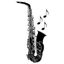 CafePress Saxophone Music Notes Medium Die Cut Sticker, 5.75" x 5.75" Matte Finish