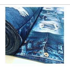 DENIM JEANS Effect Fabric for Furnishing, Curtains - blue denim patchwork cotton material - jeans print denim canvas - 280CM extra wide (SAMPLE 10CM X 10CM)