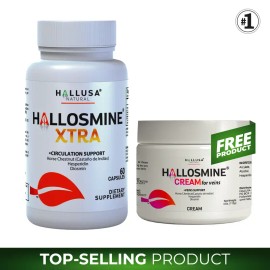HALLOSMINE XTRA 60 Capsules + FREE Cream – Vein & Circulation Support with Diosmin, Horse Chestnut & Hesperidin – Hallusa Natural Healthcare