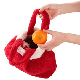 XGOPTS Fall and Winter Handbag Lunch Bag Tote Bag Fluffy Cute Christmas Handbag New Year Red Wool Bag Large Capacity Lunch Bag for Girls Children Lunch Drink Storage Picnic Bag Lightweight for Work