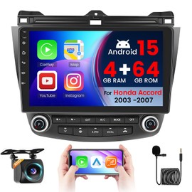 [4+64G] Android 15 Car Radio for Honda Accord 2003-2007, Realdio Car Stereo with Wireless CarPlay&Android Auto GPS Navi WiFi, 10.1 Inch Touchscreen Bluetooth5.0, FM/RDS 32EQ SWC Rear View Camera