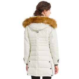 Orolay Women's Hooded Slim Puffer Jacket Quilted Mid Length Winter Down CoatWhite M