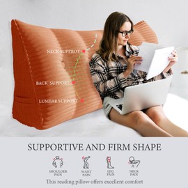 8 lbs Thickened Wedge Pillow Headboard Body Positioner Triangular Reading Pillow Bed Bolster Pillow for Sitting Up in Bed with Removable Cover, Backrest Corduroy Twin