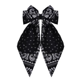 Black Bandanna Bow Hair Barrettes for Women Large Bandanas Satin Hair Bows Clips Hairpins Bandanna Pattern Bows Oversized Aesthetic Boho Hair Accessories for Women
