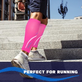 Keskale Calf Compression Sleeves for Men & Women (20-30 mmHg), Leg compression Sleeve Footless Compression Socks for Running, Varicose Veins & Shin Splint Relief, Pink, S/M