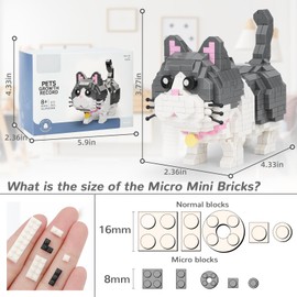 Cute Animal Micro Mini Building Blocks Kit, Blue Cat Mini Bricks Building Toys for Adults Boys and Girls, Party Favors for Kids 12+ 14+, Christmas Birthday Gift, Carnival Prizes (673 PCS)