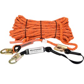 WELKFORDER 100FT Vertical Lifeline Assemble Three Strand Rope Fall Protection with Rope Grab Snap Hooks Shock Absorber Fall Protection Safety Equipment ANSI Compliant
