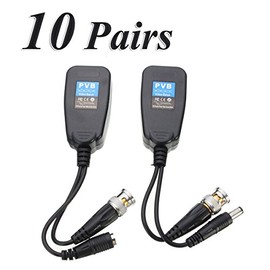 10 Pairs HD-CVI/TVI/AHD Passive Video Balun with Power Connector and RJ45 CAT5 Data Transmitter BNC Twisted Pair