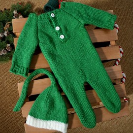 Ylsteed Christmas Newborn Photography Outfits Girl Newborn Boy Photoshoot Outfits Santa Claus Rompers and Hat Newborn Photography Props Stretch Crochet Knit Set