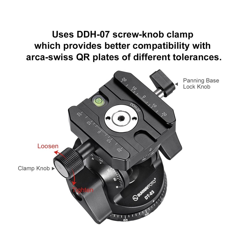 SUNWAYFOTO DT-03R Two-Way Tilting Head for Monopod and Tripod with