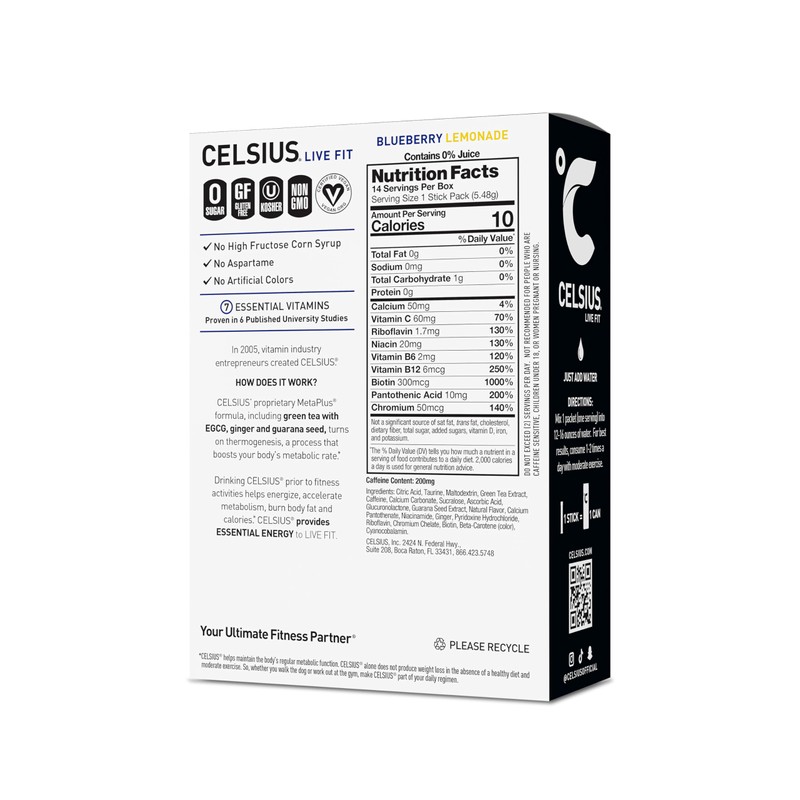 CELSIUS On The Go Blueberry Lemonade, Sugar Free Energy Drink