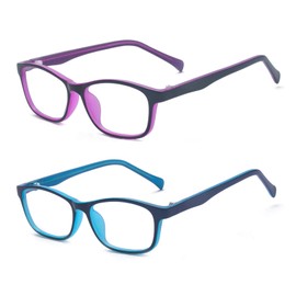 Outray Gafas de luz azul para niños, rectangulares, antinocivas, luz azul, UV400, antirreflejos, Juego azul y morado, M