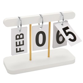 Perpetual Daily Flip Calendar for Desk, Vintage Wood Perpetual Calendar With Large Display, Reusable Desktop Turn Page Month Date Display Rustic Farmhouse Desk Accessories for Home Office Decor (White)