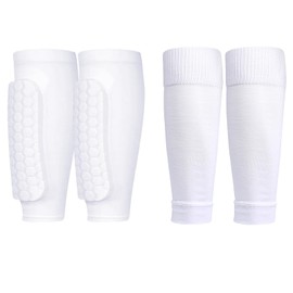 DAVBNM 2 Pair Football Shin Pads Sock Sleeve, Soccer Shin Guards with Honeycomb Pad, for Football Games Beginner, Running, Cycling, Fitness, Teenagers and Aldult (White)