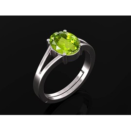LMDPRAJAPATIS 5.25 carat Silver Plated Light Green A+ Quality Natural Peridot Lab Tested Astrological Gemstone adjustable Ring For Men or Women's