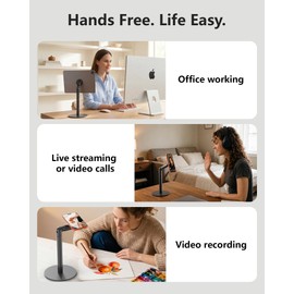 QJYKIONE Tablet Magnetic Stand for iPad＆iPhone All, 9-17" Height Adjustable Taller Arm Holder, Overhead Angle Phone Desk Mount, Office Accessories Gifts [Magnetic Ring/Disc]