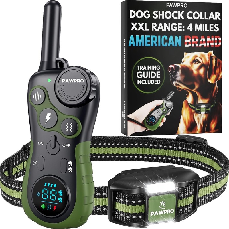 Dog Shock Collar with Remote, Unmatched 4-Mile Range, Night-Light Mode,