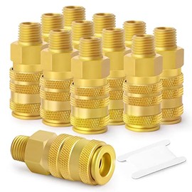 GASHER 12PCS 1/4-Inch Universal Brass Female Industrial Coupler,1/4 Inch NPT Male Threads Size, 3 in 1 Quick Connect Air Coupler