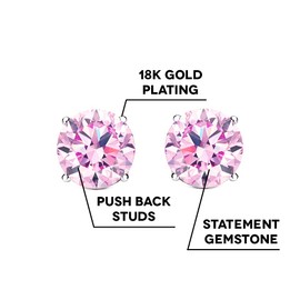 Cate & Chloe 2Ct. TW. Stud Earrings, Crystal Earrings, Stud Jewelry, Best Earrings for Women (Rose Quartz)