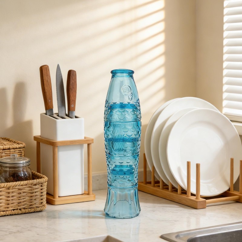 JBESUHI Set of 4 Blue Koi Fish Stackable Drinking Glass