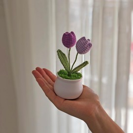 Joekaran Crochet Flowers Cute Little Potted Flower, Gift for Birthday, Teacher’s Day, Graduation, Anniversary, Christmas, Decor for Car Dashboard,Home Office Decoration (Purple Gradient Tulips)