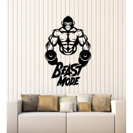 Vinyl Wall Decal Beast Mode Gym Iron Sports Angry Gorilla Stickers Mural Large Decor (g6075) Black