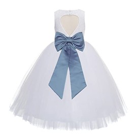 White Floral Lace Heart Cutout Flower Girl Dress Toddler Girl Dresses 172T 14