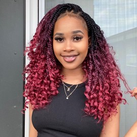 14inch Goddess Box Braids Crochet Hair Box Braids Crochet Hair For Black Women Pre Looped Crochet Hair with Curly Ends Bohemian Crochet Box Braids Crochet Hair(14inch(Pack of 8), 1B/99J/530)