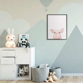 Stupell Industries Baby Farm Piglet with Pink Bubble Gum, Design by Leah Straatsma Black Framed Wall Art, 24x30, Grey