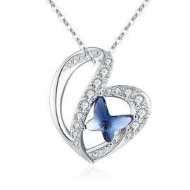 TANGPOET Butterfly Necklace 925 Sterling Silver Crystal Butterfly Pendant, Birthday Jewellery Gifts for Women Ladies Girls