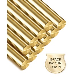 LRVOJUY 10-Pack Solid Brass Rods, 1/8 x 12 Inch Brass Rod, Premium Brass Round Stock, Precision-Cut with Polished Finish, Ideal for Knife Handle Pins, Machining, Crafts, and DIY Projects