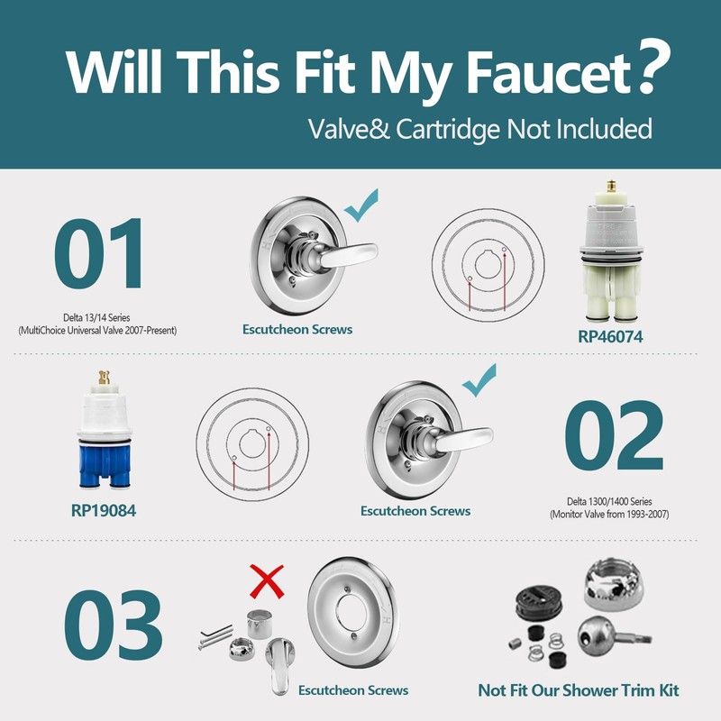 Replacement 5" Dual Shower Combo Faucet Tub Trim Kit for
